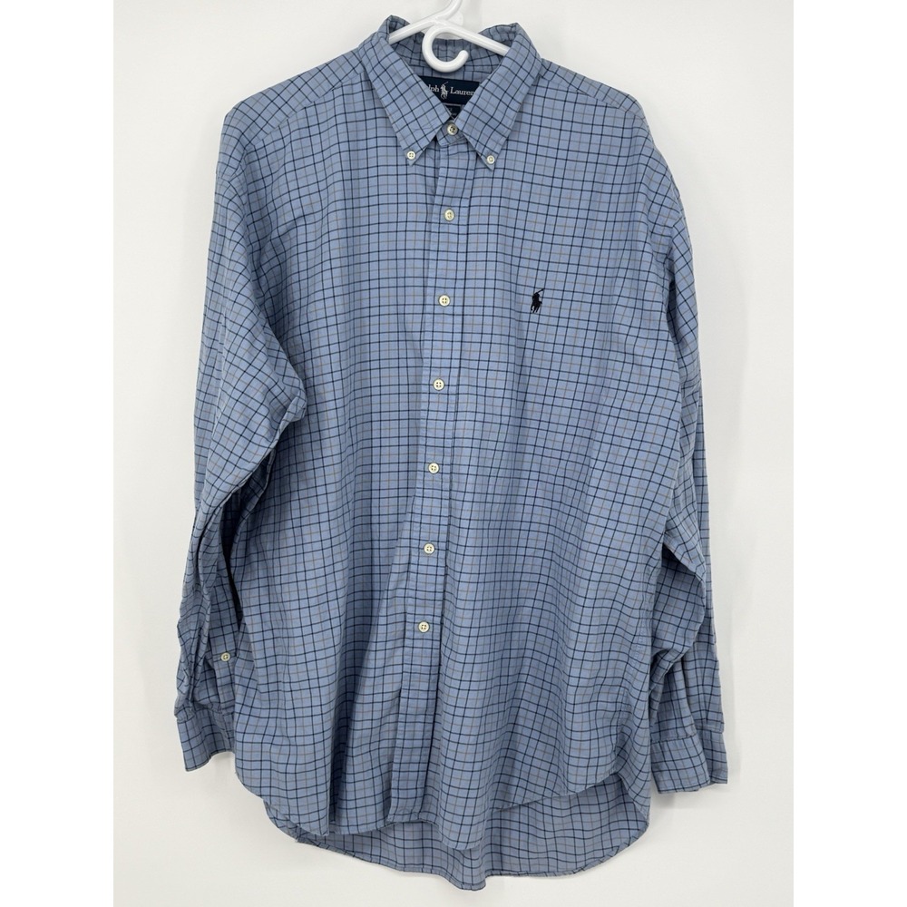 Ralph Lauren Blake Long Sleeve Button-Down Shirt Men's XL Blue Plaid 100% Cotton